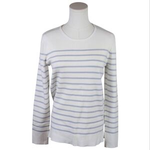 Kirkland Signature White Blue Striped Crewneck Sweater Small Lightweight Knit